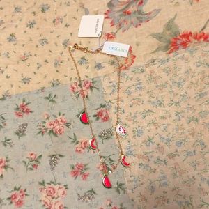 🌟NWT🌟 J. Crew "Crew Cuts" 🍉WATERMELON NECKLACE🍉 gold & enamel; kid/adult